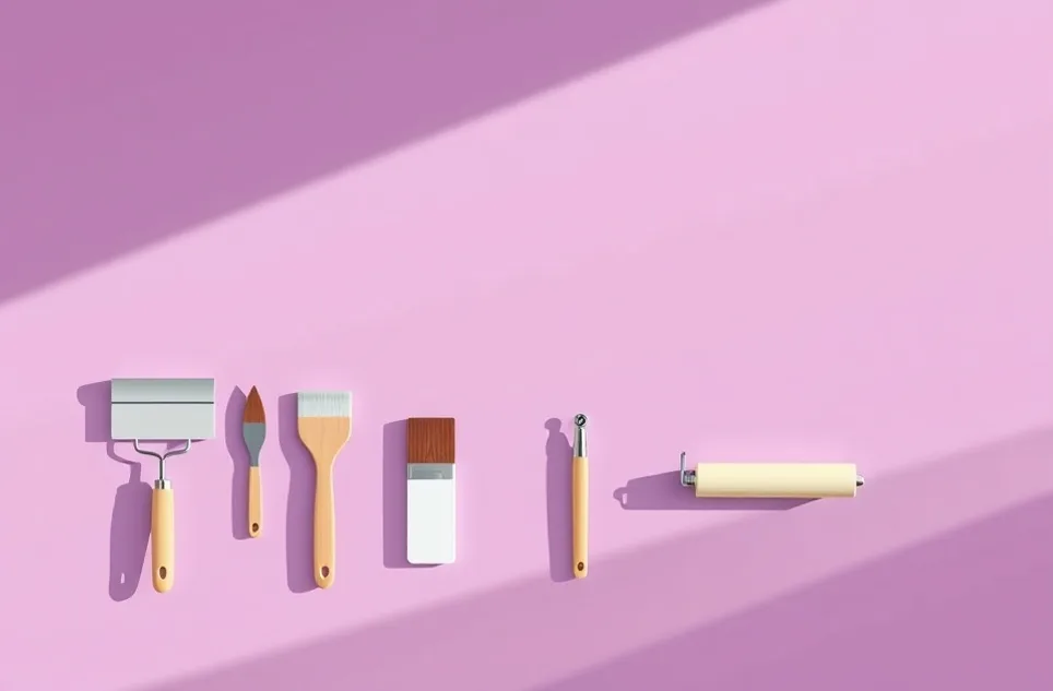 Outils de peinture disposés dans l'ordre des étapes du chantier