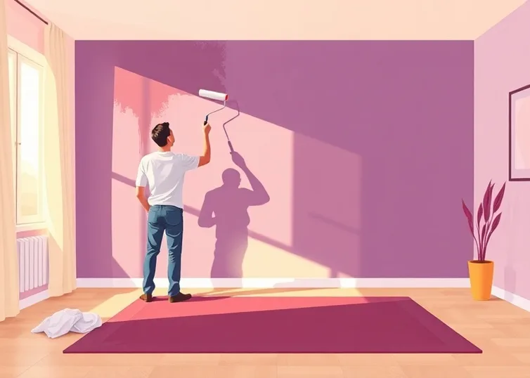 Peintre appliquant la peinture au rouleau sur un mur de salon